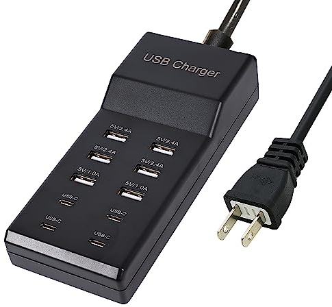 Wyssay USB Charger,50W USB Charging Station with 10-Port (6 USB-A Port & 4 USB-C Port) Compatible with iPhone 15/14/13/12/11/X/8/7/6 Phones, Watch,Tablets, Smartphones Black