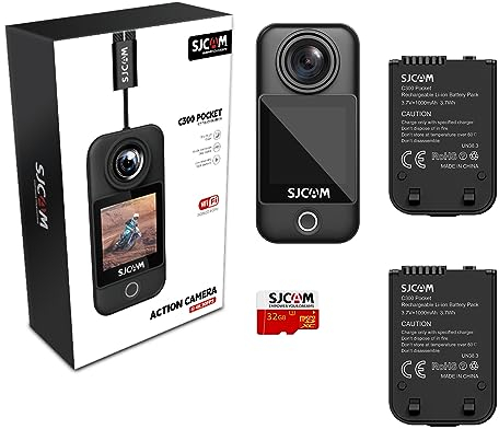 SJCAM C300 Pocket Action Kamera 4K30fps, 1.33'' Touchscreen Sportkamera, 2.4G/5G Dual WiFi 20MP Helmkamera, 6-axis EIS Unterwasserkamera 30m/98ft Wasserdicht