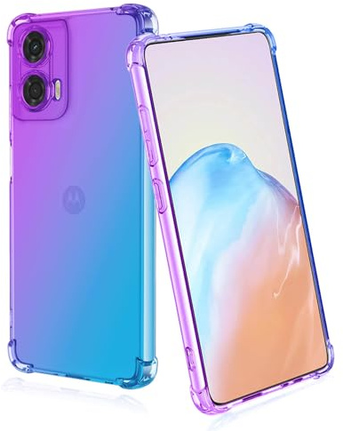 BORYA Silicona Funda para Motorola Moto G24 4G/Moto G04, Transparente Suave Sedoso Ultradelgado Antigolpes Carcasa, Premium TPU Estuche, Elegante Vistoso Gradiente Caso, Azul/Morado