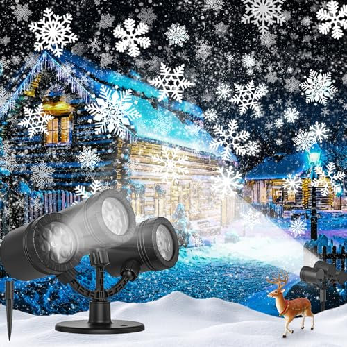 Hostreat Proyector de copo de nieve de Navidad para exteriores, proyector de copo de nieve actualizado 2024, Proyector dinámico de Navidad Luces LED impermeables