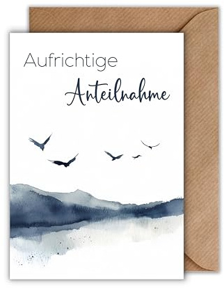 Trauerkarte „Aufrichtige Anteilnahme“ mit Umschlag - fliegende Vögeln – stilvolle Klappkarte – moderne Beileidskarte für persönliche Worte zum Abschied (DIN A6)