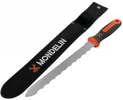 MONDELIN - Couteau pour matériaux d' isolation - Double denture 36 cm - Pour la coupe de la laine de verre, laine de roche, chanvre.