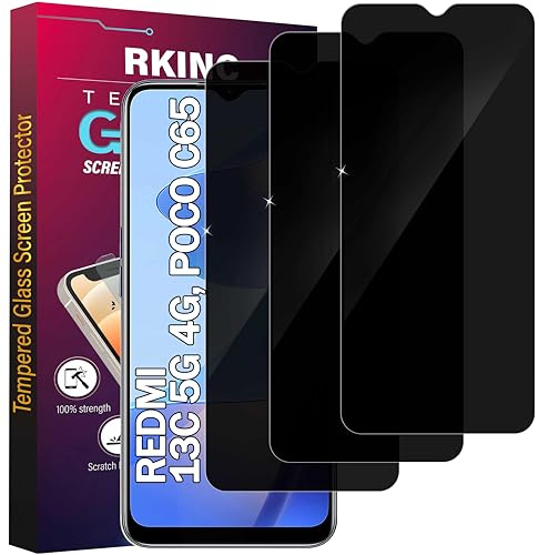 RKINC Protector pantalla privacidad para Xiaomi Redmi 13C 5G 4G, Poco C65, [3 Piezas] [No es Compatible Huellas Dactilares ID] Cristal templado película de vidrio, Ángulo de privacidad mejorado