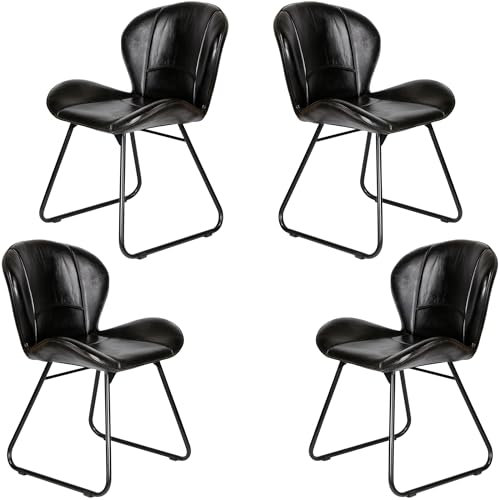 Casa Moro Stühle Schwarz Esszimmer Stuhl 4er Set Polsterstuhl Lederstuhl Konferenzstuhl Besucherstuhl Wartezimmerstühle Echtleder Modern