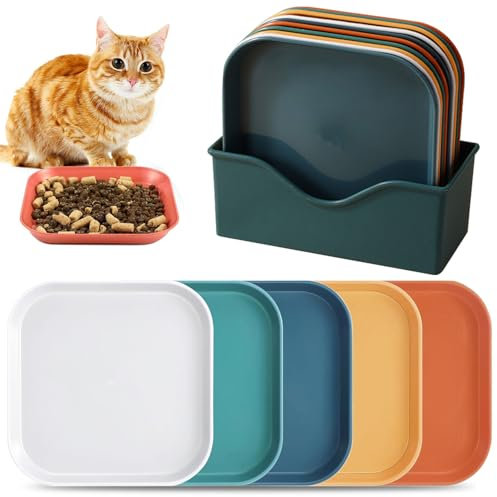 10 Stück Futternapf für Katzen,Katzennapf Flach,Katzenschüssel,Fressnapf Katze Futternapf,Runden Katzenteller,Fressnapf Katze,Bunt Katzenfutter Napfset,Cat Plate für Kätzchen und kurzbeinige Katzen
