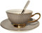 Bone China Tea Cups,Coffee Cup Teacup with Saucer and Spoon, Black Dots with Gold Trim Coffee Mug for Home, Restaurants, Display and Afternoon Tea with Gift Box