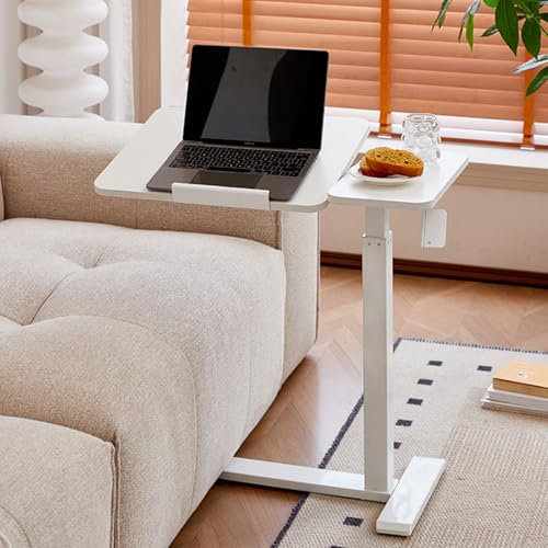 Laptoptisch höhenverstellbar 66-104CM Laptopständer mit Rollen Mobiler Stehtisch Computertisch Beistelltisch Steh-Sitz Schreibtisch Überbett-Tisch für Wohnzimmer Max 15KG für Bett Sofa Büro (weiß)