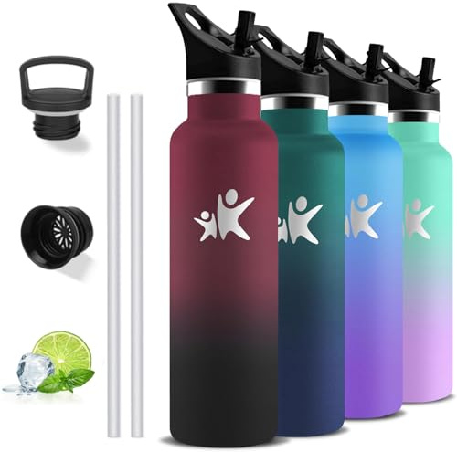 Trinkflasche- 1l- Trinkflasche Edelstahl, Thermosflasche mit Strohhalm, BPA-Frei Isolierflasche Doppelwandig, Thermosflasche Auslaufsicher, Kann mit Dir Tragen, Wasserflasche für Wandern, Yoga, Gym