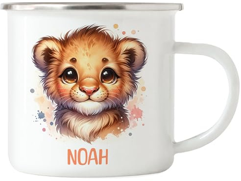 Kiddle-Design Kindertasse mit Namen Personalisiert, Personalisierte Tasse Kinder mit Waschbär, Namenstasse Waschbärtasse, Kinderbecher als Geschenk zur Taufe, Geburt Weihnachten - Emaille Tasse