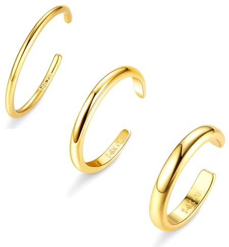 Chriscoco 3 Pcs 14K Gold Filled Toe Rings for Women Adjustable Toe Ring Set Summer Jewellery 1.5/2/3MM