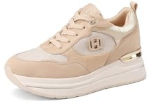 QUEEN HELENA Sneakers Platform Scarpe da Ginnastica con Zeppa Donna X33-20 (Beige, Sistema Taglie Calzature EU, Adulto, Donna, Numero, Media, 41)