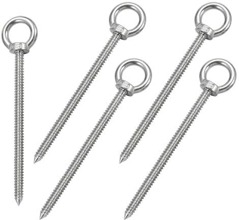 Bullone ad Occhiello in Acciaio Inossidabile 304 da 5 Pezzi M6*100mm | Ganci ad Occhiello Autofilettanti per Cinghie di Fissaggio in Legno, Amaca, Sedia a Dondolo, Yoga