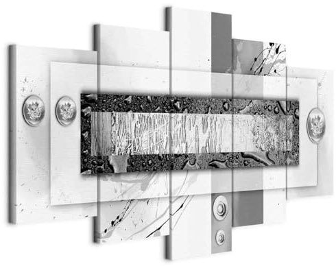Cuadros B&D XXL - Leinwandbild silber grau weiß, 100x50 cm, 5-teilig | Hochwertige Leinwand, sofort aufhängbar, ideal fürs Wohn- oder Schlafzimmer, wasserfest und lichtecht, langlebig, stilvoll