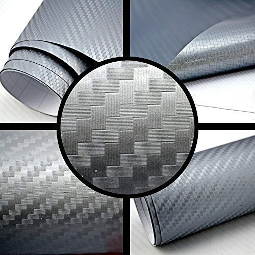 TipTopCarbon 6,57€/m² 3D Carbon Folie Silber-grau BLASENFREI 2m x 1,52m mit Luftkanäle Autofolie selbstklebend
