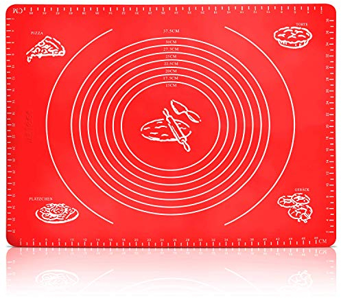 Belmalia Tapete de Silicona para Hornear, Enrollable, Resistente al Calor, para su Pizza, Masa, Fondant, Pasteles, Cocina 50x40cm Rojo