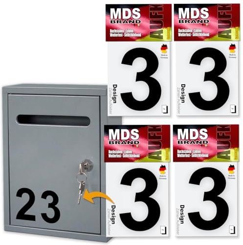 MDS Brand Design 10cm Zahlen Aufkleber | Selbstklebende Klebezahlen für Briefkasten, Mülltonne, Hausnummer Aufkleber für Außen & Innen Schwarz (3)