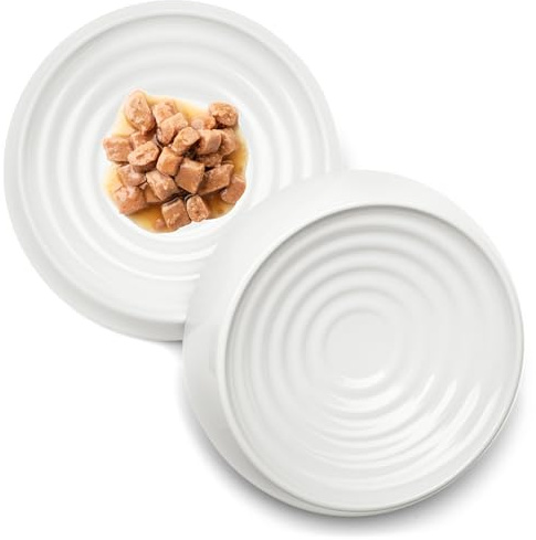 CatGuru Katzennäpfe, Schnurrhaar, stressfreier Futternapf, lindert Müdigkeit, breite, rutschfeste Flache Schale, Futter- und Bewässerungszubehör (Set mit 2 Stück, Marshmallow)