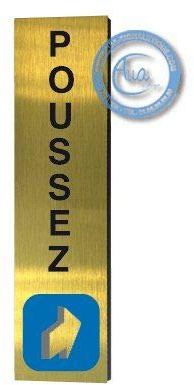 AUA SIGNALETIQUE - Plaque de porte Aluminium brossé doré Poussez Vertical 200x50 mm