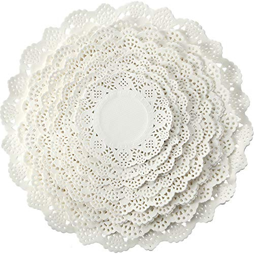 160 Pièces Napperons Ronds en Papier en Dentelle de Tailles Assorties Napperons en Dentelle Sets de Table en Dentelle pour Emballage de Gâteaux, Dessert, Mariage, Décoration de Vaisselle, Blanc