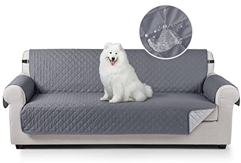 TAOCOCO Sofa Überzug, Sofabezug Wasserdicht Mit Gummiband，Wohnzimmer Anti-Rutsch Gepolsterter Sofaschutz für Haustiere, Katzen, Hunde, Spielende Kinder(Dunkelgrau, 4 Sitzer)