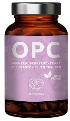 BSF Nutrition OPC 100% Traubenkernextrakt im GLAS -hochdosiert- mind. 400mg reines OPC je Tagesdosis - aus französischen Trauben - 60 vegane Kapseln -rückstandskontrolliert - in Deutschland produziert