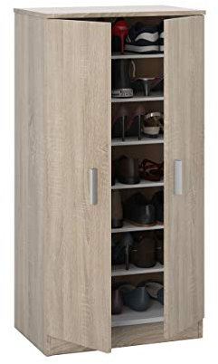 MarinelliGroup Armadio scarpiera multiuso armadietto mobile bagno casa garage 2 ante 7 ripiani ROVERE 55 X 36 X 108 cm - 007813F