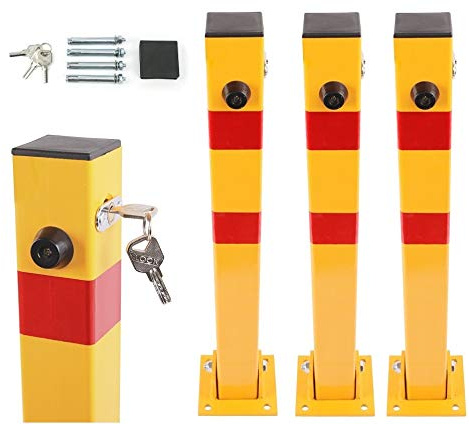 3x Parkpfosten klappbar – Parkplatzsperre 60x60x600 mm – Absperrpfosten Parkwatch Parkplatzbügel, Absperrung für Stellplatz, Stahl, klappbarer Pfosten für private Parkplätze SN1807 (3er Set)