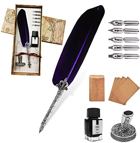 AOMAYLL Stylo Dip à Plume Set,Rétro Plume d'Oie Stylo de Calligraphi - avec 5 Plumes de Rechange, pour Signatures,Dessin,Ecriture,Décoration et Cadeau