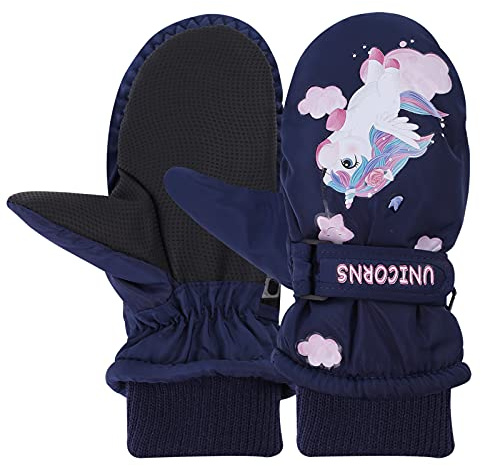 JNUYISW Guanti Sci Bambino, Guanti Indernale Antivento Impermeabile Guanti Termici Invernali per Sci, Ciclismo, Snowboard, attività Outdoor, 2-10 Anni Ragazzi e Ragazze (Unicorno Blu marino, S)
