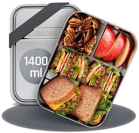 boddels Edelstahl Brotdose mit Fächern 1.400ml | inkl. flexiblem Trenner | Brotbox Kinder Unterteilung | Brotzeitbox für Kita, Schule, Arbeit | Lunchbox | Erwachsene, Anthrazitgrau