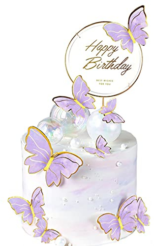 11 Stück Schmetterlinge kuchen deko,dreidimensional schmetterlinge deko torte Cupcake Topper tortendeko geburtstag mädchen geburtstagsfeier dekoration（Violett）
