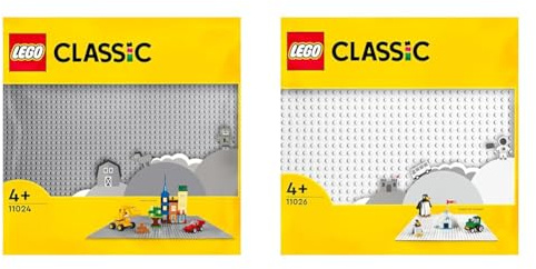 LEGO 11024 Classic Grey Baseplate, 48x48 Stud Building Base, Build and Display Board Set & 11026 Classic White Baseplate Building Base, Square 32x32 Build and Display Board, Construction Toy