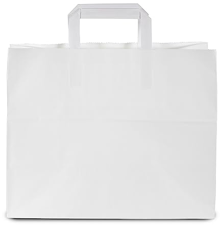 Commerline 250 Stycken Kraftpapperspåsar 32+22x25 cm | Vita | Presentpåsar | Kraftpapperspåsar Med Handtag | Papperspåse | Bärkasse | Shopping, Gåvopåse, DIY