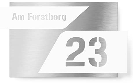 Graviers Design plaque numéro de maison à double ligne – 250x175 mm, blanc, inox V2A, texte personnalisable