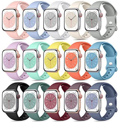Dirrelo 15 Pack Silicone Bracelets Compatible avec Bracelet Apple Watch 38mm 40mm 41mm pour Femmes Hommes, Sport Remplacement Bracelets pour iWatch Series 9/8/7/6/5/4/3/2/1/SE,Couleur A,S