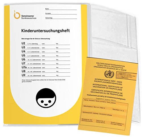 Mikalino Uheft Hülle für das gelbe Untersuchungsheft Transparente U-Heft Schutzhülle aus Kunststoff mit Fach für Impfpass Uhefthülle mit 3 Fächern für Krankenkassenkarte, Grösse:1 Stk.