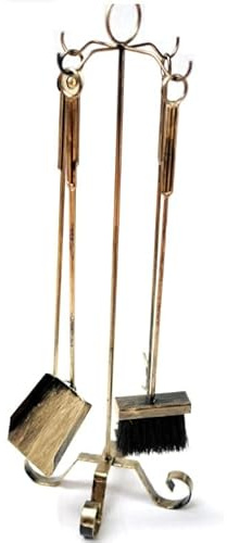 Dixiestore Schornsteinfeger Schaufel Besen Besen Greifer + Stand Solid Metal Design Elegant Vintage Ergonomische Form 21,5x25x74 cm 1,8 kg Gold