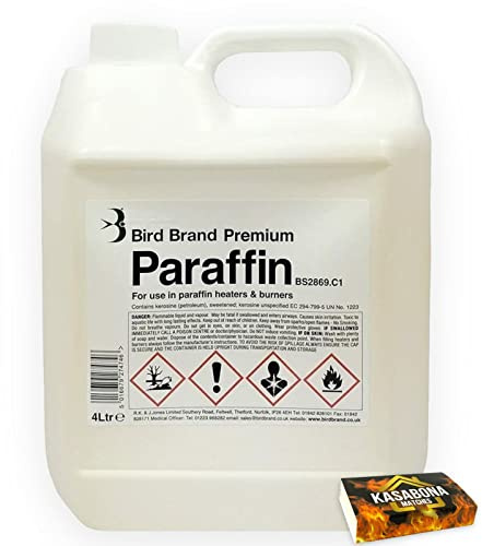 Bird Brand Premium Grade Paraffin 4L x 1 – Paraffin Oil for Greenhouse Garden Heater Oil Burner Lamps Torches with KasaBona Safety Matches - 4L (1)