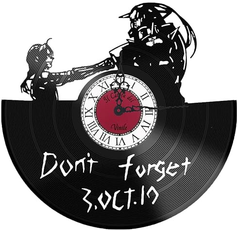 Generico Orologio da Parete in Vinile anime - Design full metal alchemist, don't forget 3 oct - decorazione murale stanza, cameretta - Idea regalo per gli amanti degli anime - Catoju