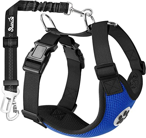 SlowTon Dog Car Harness Seatbelt, Pet Vest Harness with Safety Seat Belt | Adjustable Elastic Safety Seat Belt, Multifunction Breathable Fabric Vest,Vehicle Trip and Daily Use