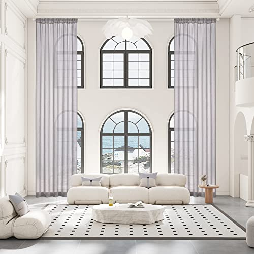 Sanceor Extra Long Sheer Curtain,20ft Long 1 Panel Charcoal Grey,Lightweight & Soft Texture Voile Curtain Panel for High Ceiling,Two Story House, Custom Made,52 X 240 Inch
