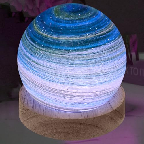 ALEENFOON Glaskugel 3D Planetenlampen Tischlampe, LED Planet Lampe Dekoratives Licht Dimmbar Farbwechsel Nachtlicht Stimmungslicht 16 Farben mit Fernbedienung USB-betrieben, 8 cm (Aurora-Grün)