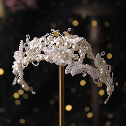 Haarreif für Damen, silberfarben, mit Perlen und Kristallen, Brautschmuck, Hochzeit, Party, Blume, Haarranken
