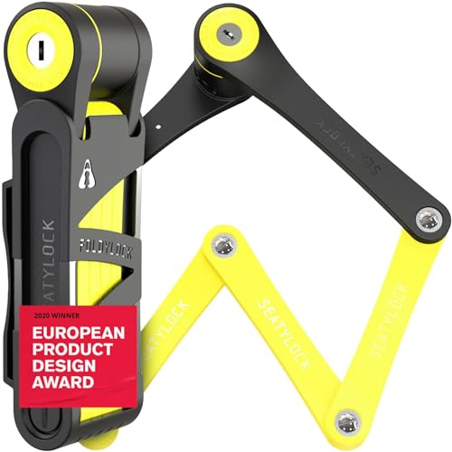 FoldyLock - Lucchetto compatto pieghevole per bicicletta, pluripremiato, brevettato, ad alta sicurezza, antitaglio, con chiave e custodia, 85 cm
