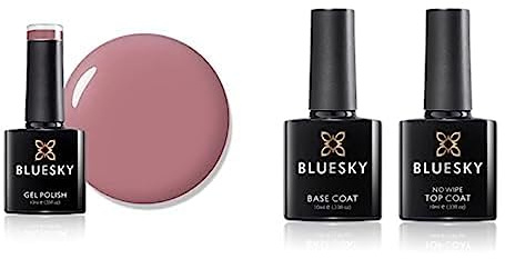 Bluesky Gel Nail Polish, Tease QXG080, Nude Pink, Bright, and No Wipe Top Coat and Base Coat, Soak Off LED UV Gel Nail Polish Set, Long Lasting, Shiny, High Gloss Finish, Clear, 2 x 10ml Bottles