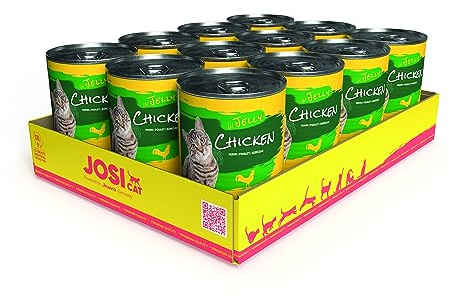 JosiCat Chicken in Jelly (12 x 400 g) | Adult | Premium Nassfutter für ausgewachsene Katzen | Huhn in Gelee | Vitamin D3 & E | getreidefrei | Powered by JOSERA | Katzenfutter nass | 12er Pack