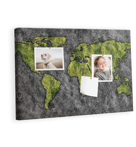 Tulup Notiztafel Pinnwand Tourkarte für Zimmer Reise-Tracker Kork 60x40 cm Leinwand - Weltkarte