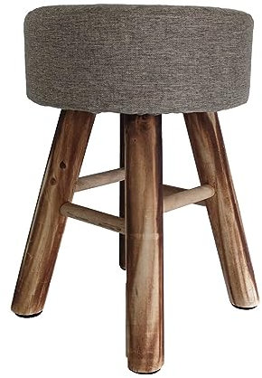 maDDma 1 Hocker Sitzhocker Schemel Holz rund mit grauen Polster Makramee DIY Ø 28 cm