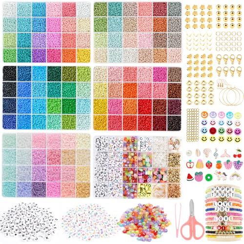 WAREHOUSE 6-kits Charm Perlenset 72000 Stück 3mm Perlen für Armbänder,Perlen zum Auffädeln mit 600 Buchstaben für DIY Geschenkidee,Weihnachten,Feiertage,Geburtstage,Partys,Belohnungen