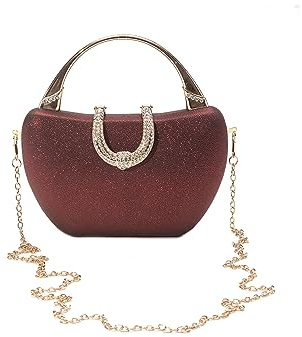 CORIOS Damen Pailletten Clutch Tasche Strass Abendtasche Shiny Diamant Handtasche Hochzeit Brautbörse Klein Tasche Elegante Umhängetasche Kette Schultertasche Rot